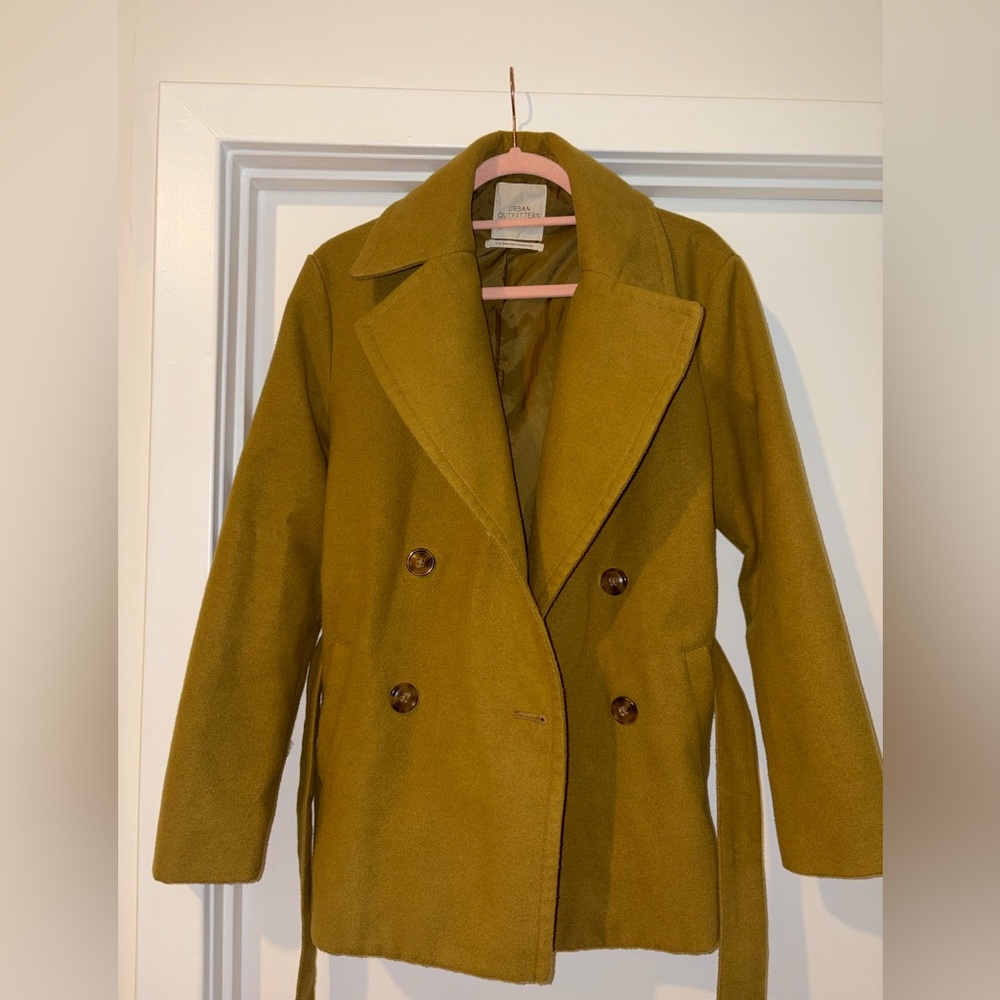 Urban Outfitters Double-Breasted Pea Coat in Olive Green